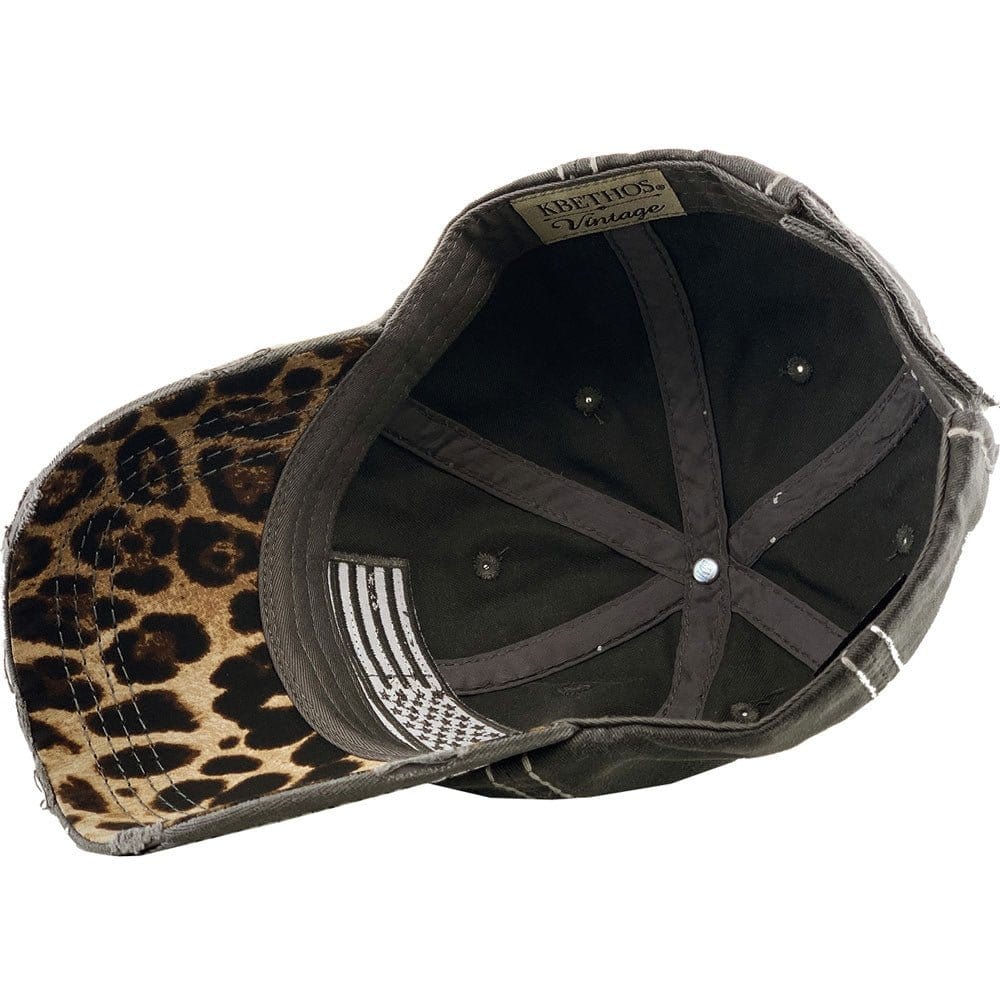 KBV1341 Leopard Print American Flag Vintage Washed Ball Cap - MiMi Wholesale