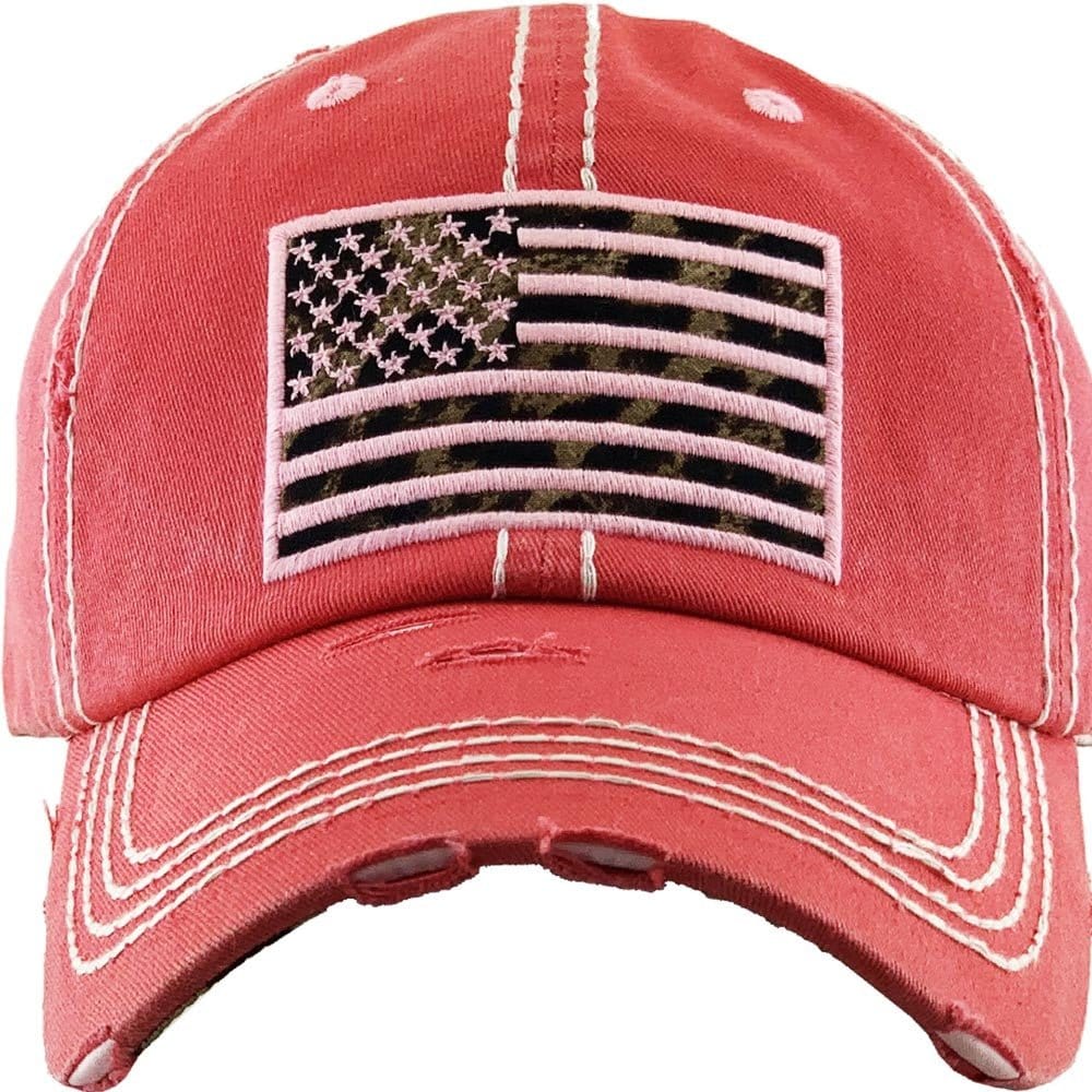 KBV1341 Leopard Print American Flag Vintage Washed Ball Cap - MiMi Wholesale