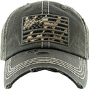 KBV1341 Leopard Print American Flag Vintage Washed Ball Cap - MiMi Wholesale