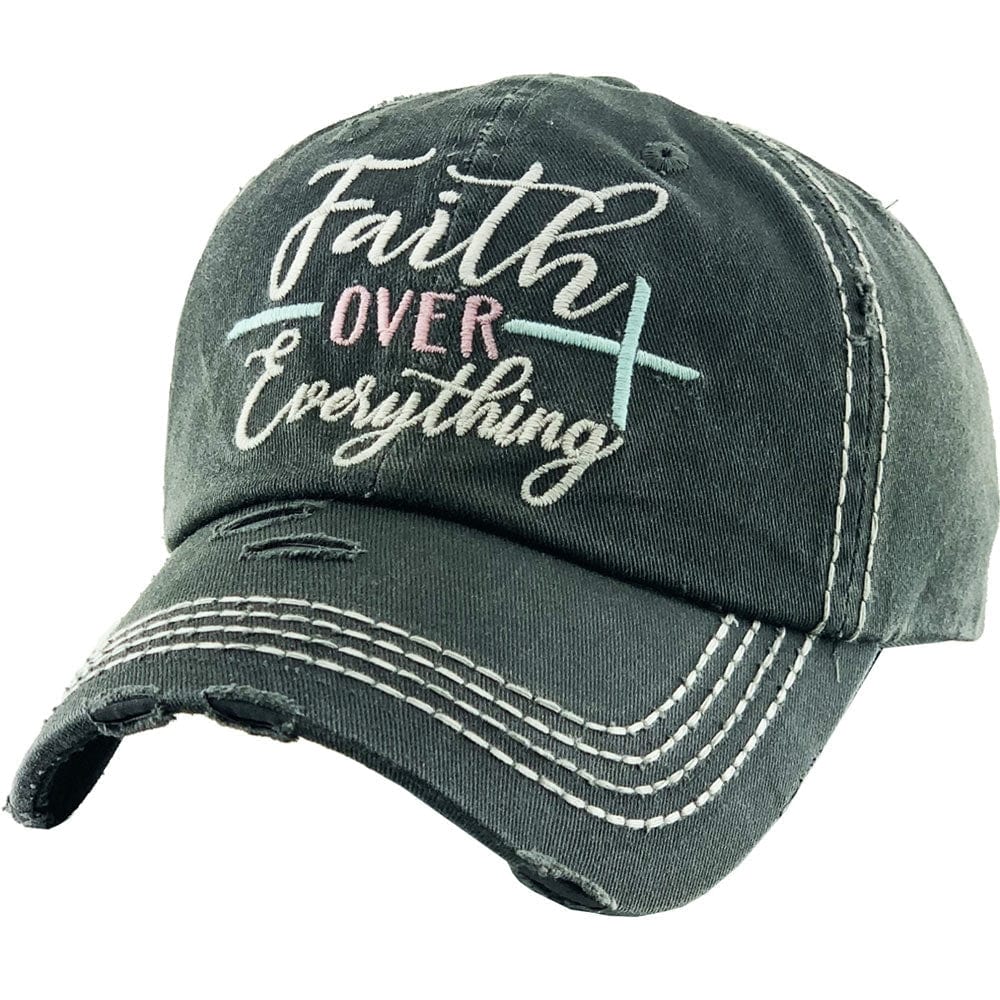 KBV1343 "Faith Over Everything" Vintage Washed Ball Cap - MiMi Wholesale