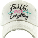 KBV1343 "Faith Over Everything" Vintage Washed Ball Cap - MiMi Wholesale