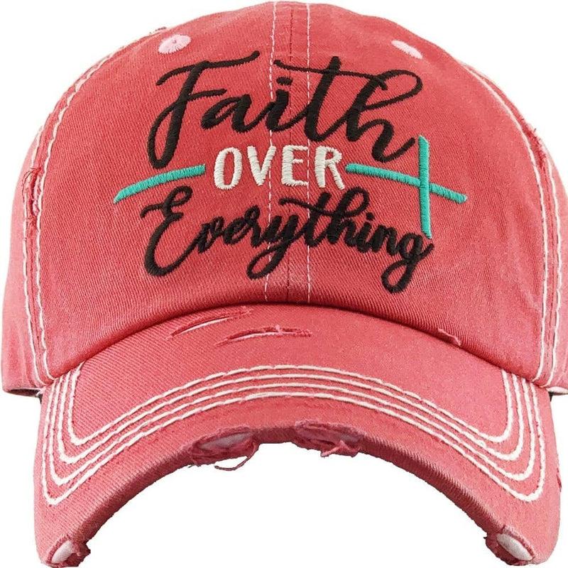 KBV1343 "Faith Over Everything" Vintage Washed Ball Cap - MiMi Wholesale