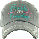 KBV1343 "Faith Over Everything" Vintage Washed Ball Cap - MiMi Wholesale