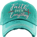 KBV1343 "Faith Over Everything" Vintage Washed Ball Cap - MiMi Wholesale