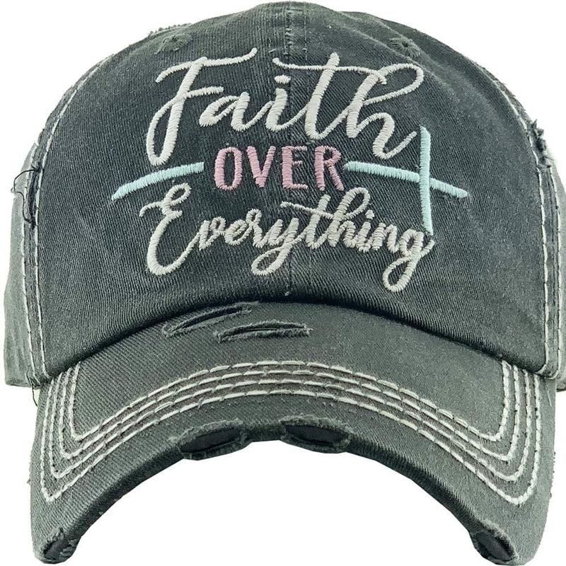 KBV1343 "Faith Over Everything" Vintage Washed Ball Cap - MiMi Wholesale