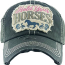 KBV1345 "Hold Your Horses" Vintage Washed Ball Cap - MiMi Wholesale