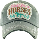KBV1345 "Hold Your Horses" Vintage Washed Ball Cap - MiMi Wholesale