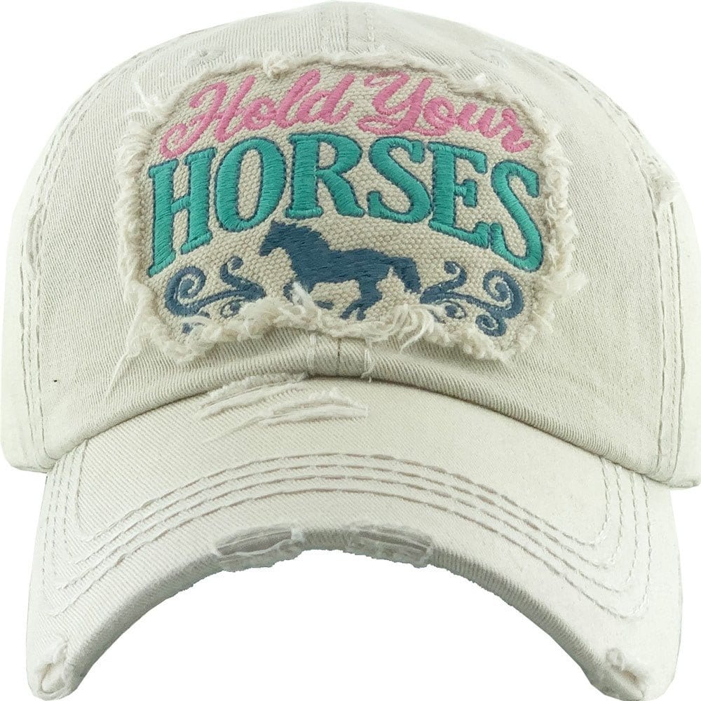 KBV1345 "Hold Your Horses" Vintage Washed Ball Cap - MiMi Wholesale
