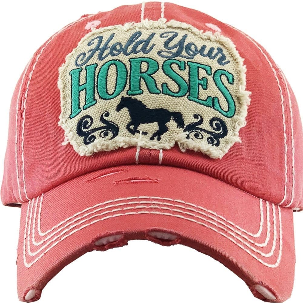 KBV1345 "Hold Your Horses" Vintage Washed Ball Cap - MiMi Wholesale
