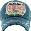 KBV1345 "Hold Your Horses" Vintage Washed Ball Cap - MiMi Wholesale