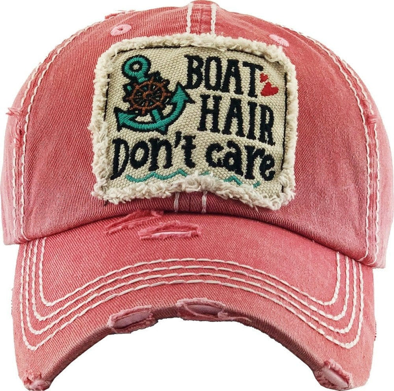 KBV1356 "Boat Hair Don't Care" Vintage Washed Baseball Cap - MiMi Wholesale