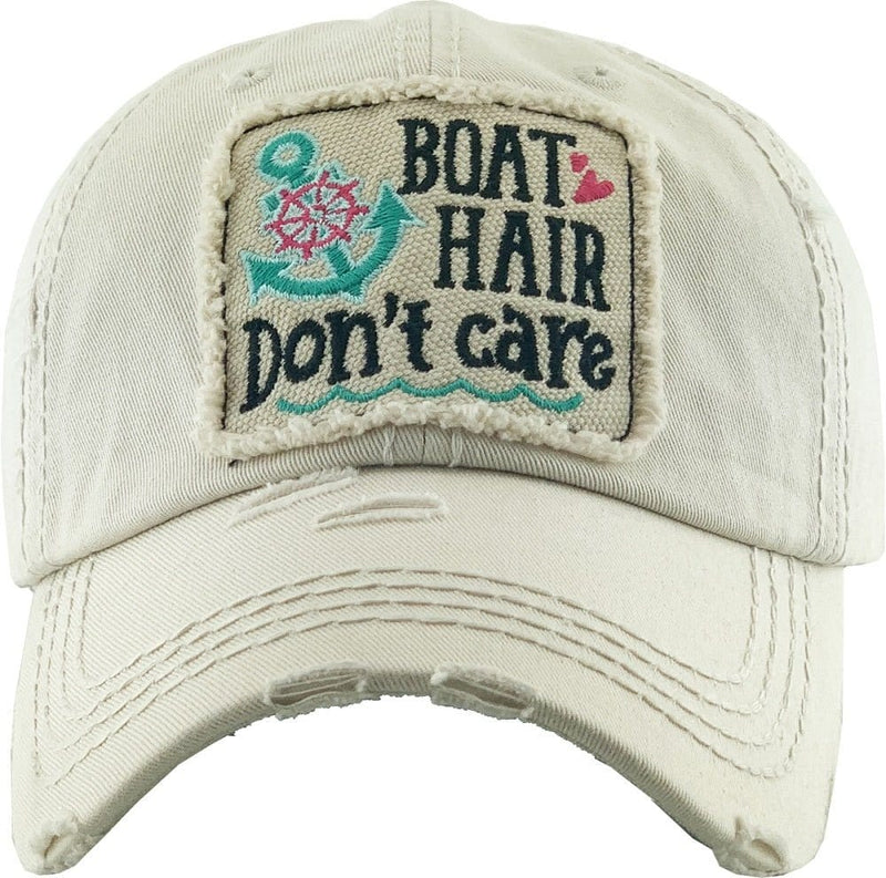 KBV1356 "Boat Hair Don't Care" Vintage Washed Baseball Cap - MiMi Wholesale