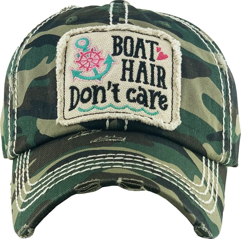 KBV1356 "Boat Hair Don't Care" Vintage Washed Baseball Cap - MiMi Wholesale