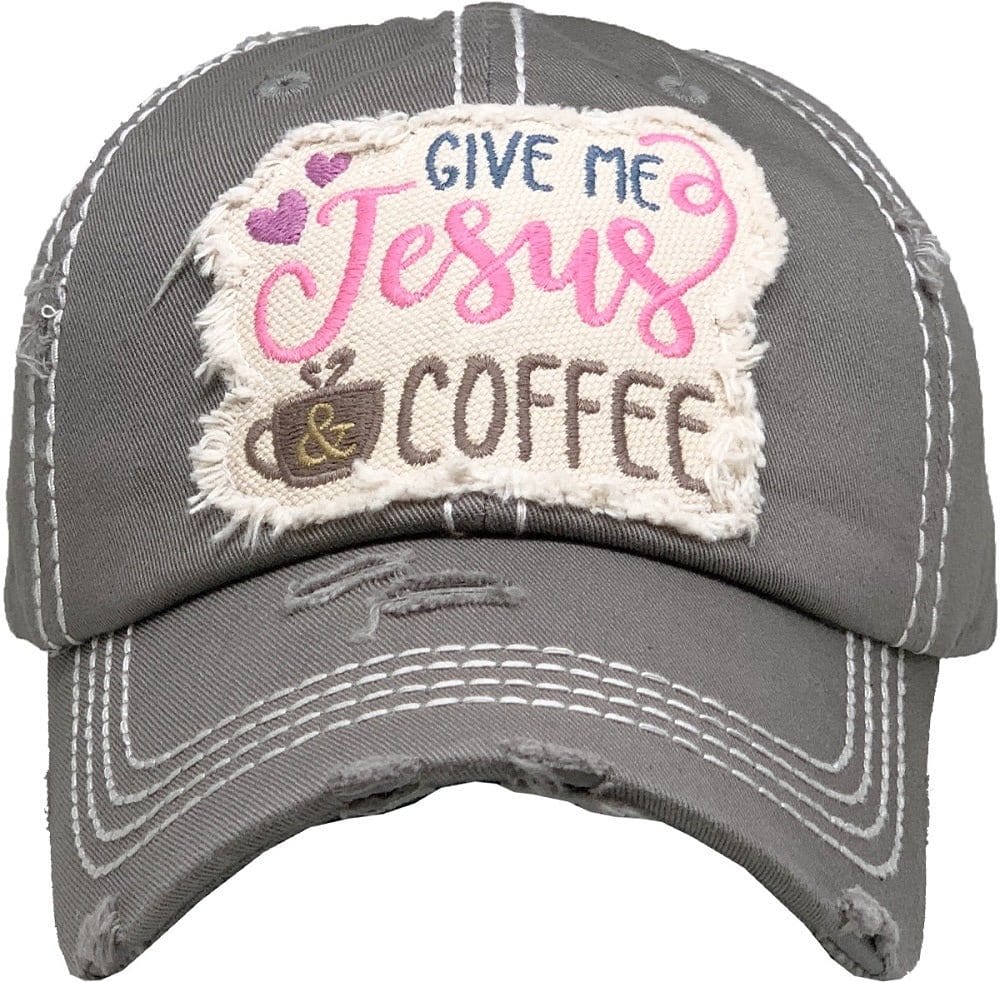 KBV1357 "Give Me Jesus & Coffee" Vintage Washed Baseball Cap - MiMi Wholesale