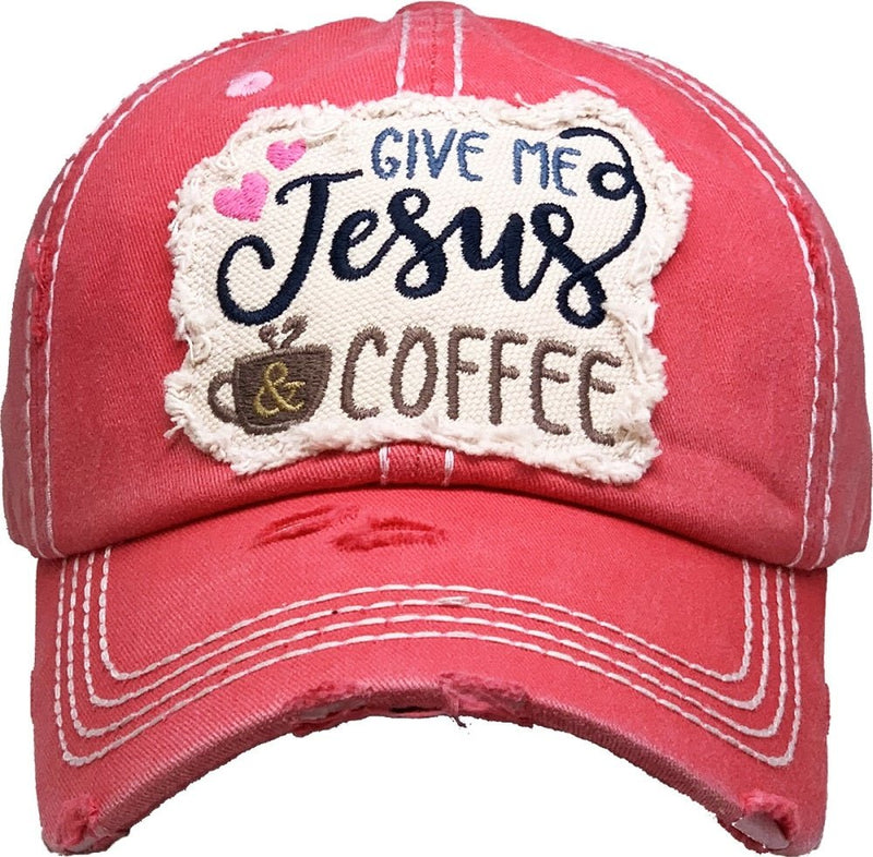 KBV1357 "Give Me Jesus & Coffee" Vintage Washed Baseball Cap - MiMi Wholesale