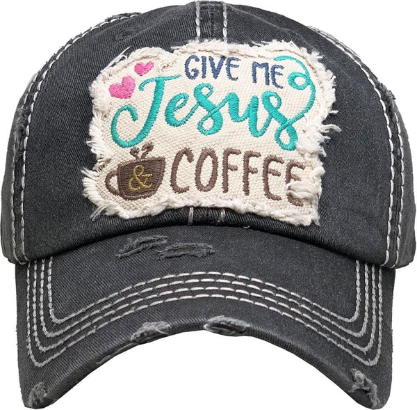KBV1357 "Give Me Jesus & Coffee" Vintage Washed Baseball Cap - MiMi Wholesale