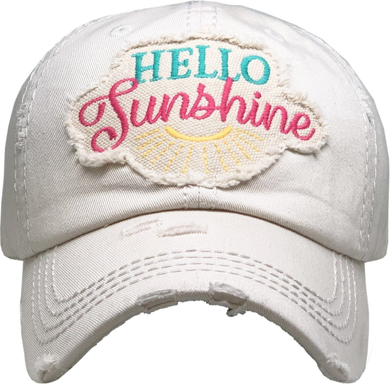KBV1358 "Hello Sunshine" Vintage Washed Baseball Cap - MiMi Wholesale