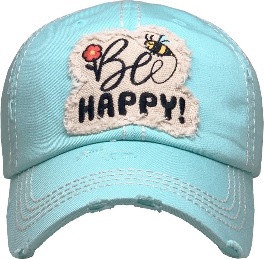 KBV1366 "Be Happy" Vintage Washed Baseball Cap - MiMi Wholesale
