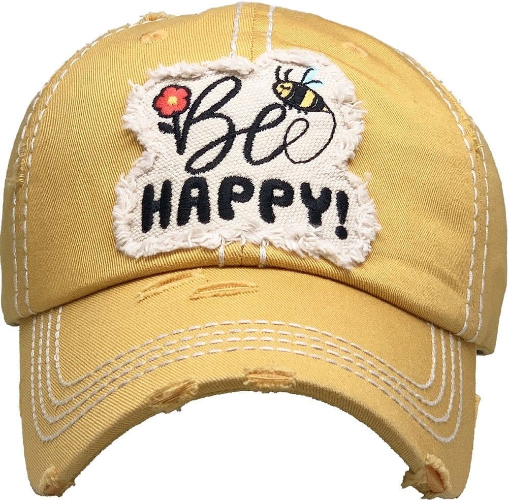 KBV1366 "Be Happy" Vintage Washed Baseball Cap - MiMi Wholesale
