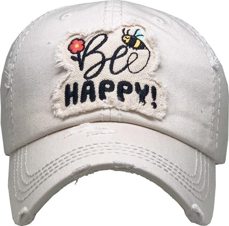 KBV1366 "Be Happy" Vintage Washed Baseball Cap - MiMi Wholesale