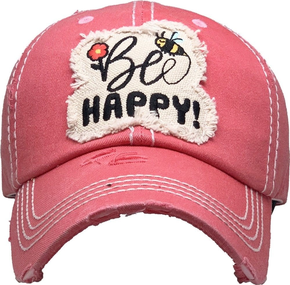 KBV1366 "Be Happy" Vintage Washed Baseball Cap - MiMi Wholesale