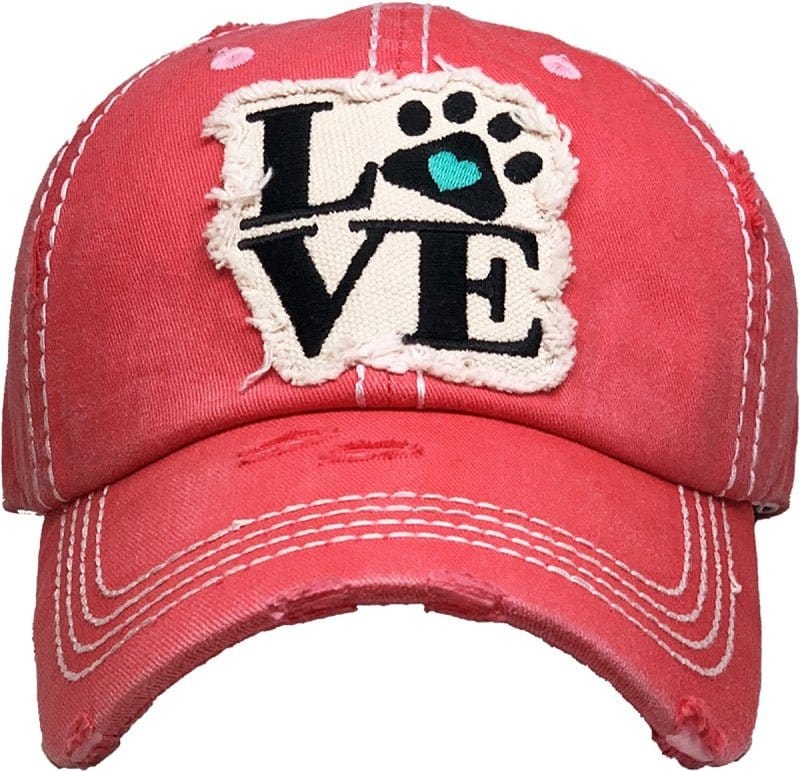 KBV1368 "Paw Love" Vintage Washed Baseball Cap - MiMi Wholesale