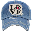 KBV1368 "Paw Love" Vintage Washed Baseball Cap - MiMi Wholesale