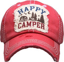 KBV1371 "Happy Camper" Vintage Washed Baseball Cap - MiMi Wholesale