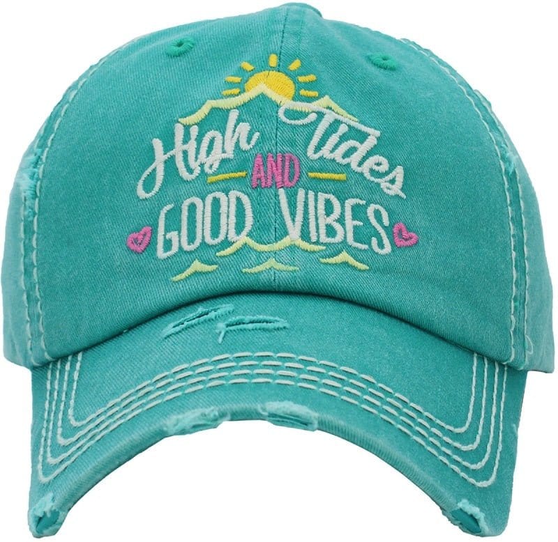 KBV1372 "High Tides and Good Vibes" Vintage Washed Baseball Cap - MiMi Wholesale