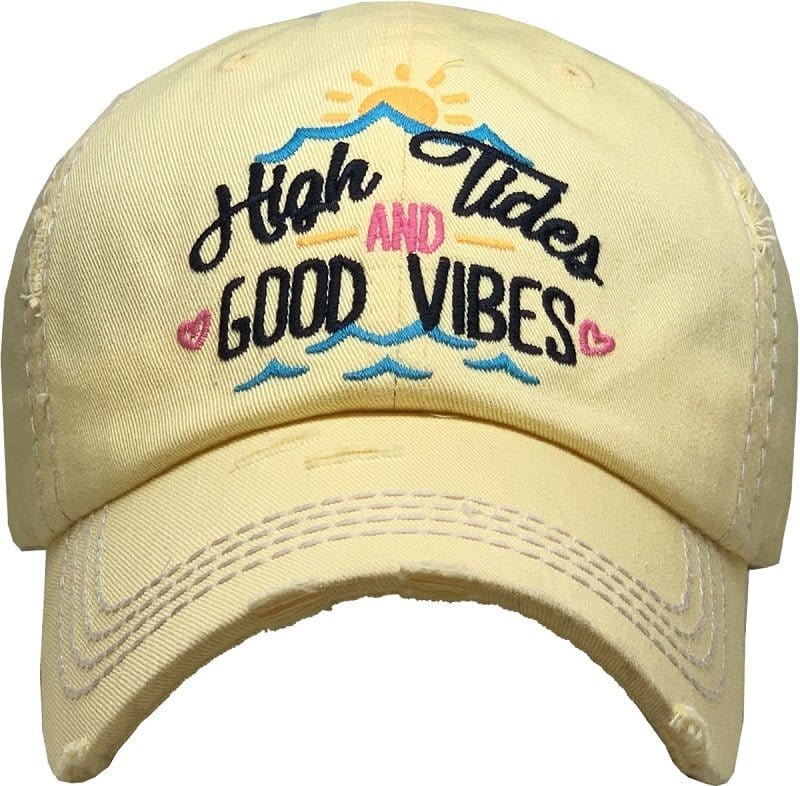KBV1372 "High Tides and Good Vibes" Vintage Washed Baseball Cap - MiMi Wholesale