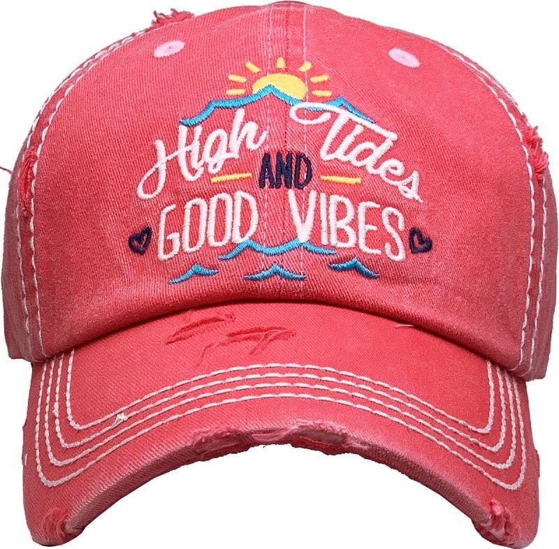 KBV1372 "High Tides and Good Vibes" Vintage Washed Baseball Cap - MiMi Wholesale