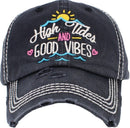 KBV1372 "High Tides and Good Vibes" Vintage Washed Baseball Cap - MiMi Wholesale