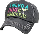 KBV1377 "I Need a Huge Margarita" Vintage Washed Baseball Cap - MiMi Wholesale