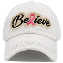 KBV1388 "Believe" Pink Ribbon Vintage Washed Baseball Cap - MiMi Wholesale