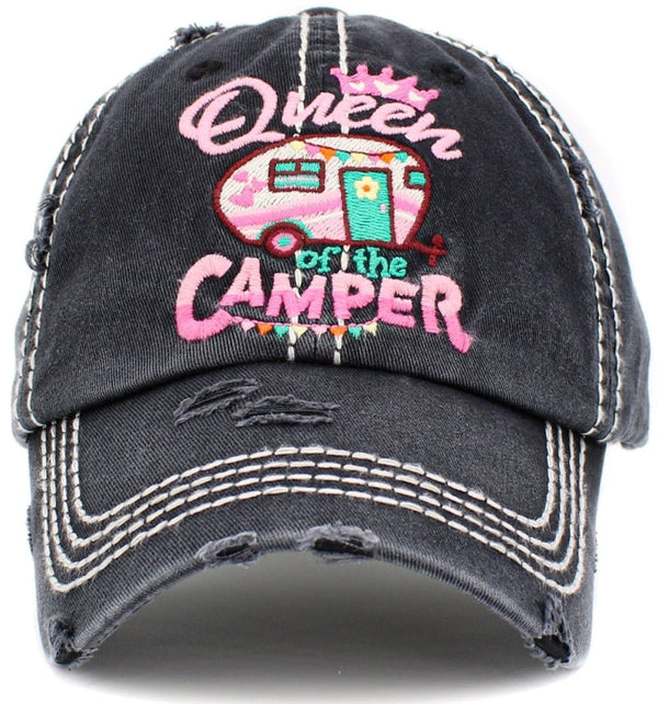 KBV1389 "Queen Camper" Vintage Washed Baseball Cap - MiMi Wholesale