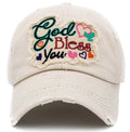 KBV1390 "God Bless You" Vintage Washed Baseball Cap - MiMi Wholesale