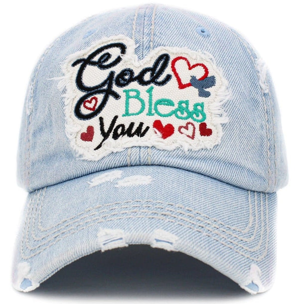 KBV1390 "God Bless You" Vintage Washed Baseball Cap - MiMi Wholesale