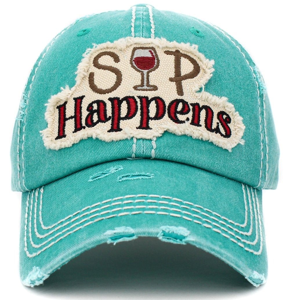 KBV1398 "Sip Happens" Vintage Washed Baseball Cap - MiMi Wholesale