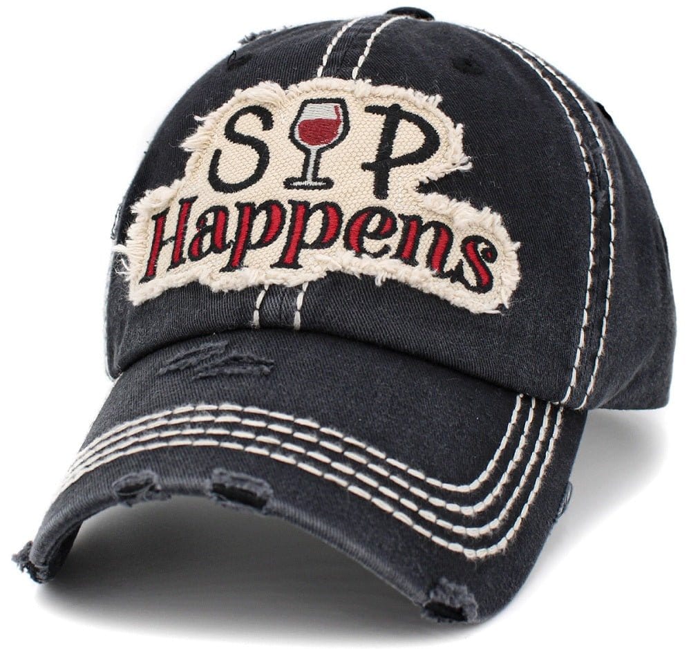 KBV1398 "Sip Happens" Vintage Washed Baseball Cap - MiMi Wholesale