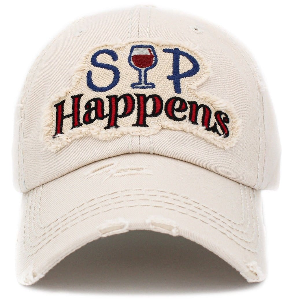 KBV1398 "Sip Happens" Vintage Washed Baseball Cap - MiMi Wholesale