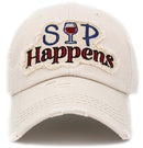 KBV1398 "Sip Happens" Vintage Washed Baseball Cap - MiMi Wholesale