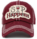 KBV1398 "Sip Happens" Vintage Washed Baseball Cap - MiMi Wholesale