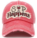 KBV1398 "Sip Happens" Vintage Washed Baseball Cap - MiMi Wholesale