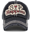 KBV1398 "Sip Happens" Vintage Washed Baseball Cap - MiMi Wholesale