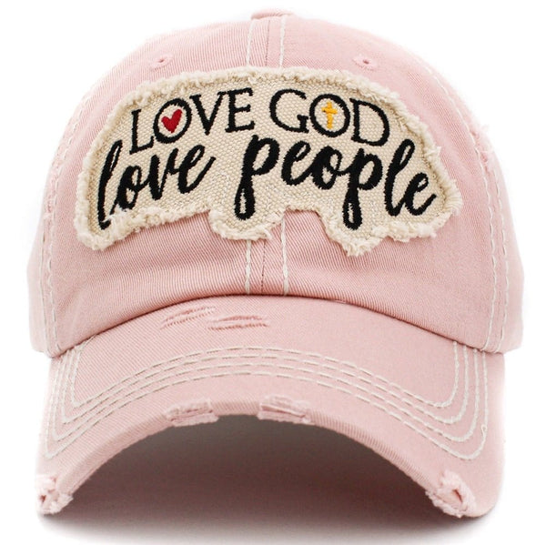 KBV1401 "Love God Love People" Vintage Washed Baseball Cap - MiMi Wholesale