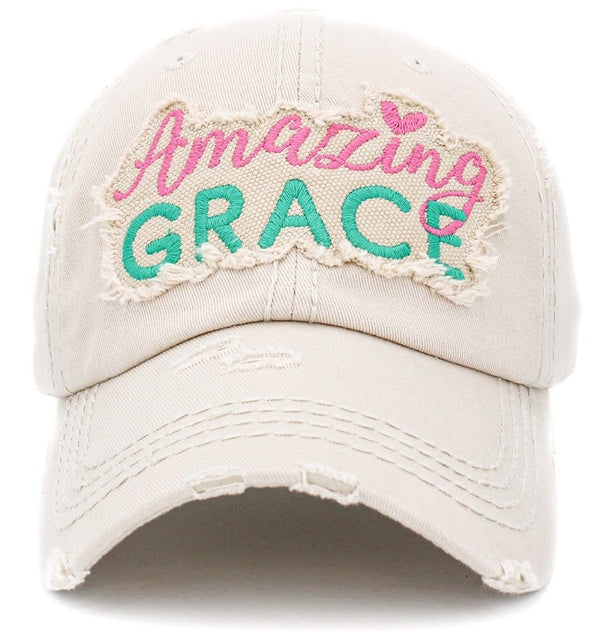 KBV1403 ''AMAZING GRACE'' Distressed Cotton Cap - MiMi Wholesale