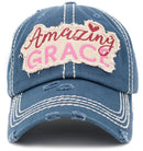 KBV1403 ''AMAZING GRACE'' Distressed Cotton Cap - MiMi Wholesale