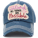 KBV1404 ''WITH GOD ALL THINGS ARE POSSIBLE'' Distressed Cotton Cap - MiMi Wholesale