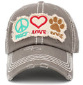 KBV1405 ''PEACE LOVE DOGS" Distressed Cotton Cap - MiMi Wholesale
