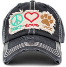 KBV1405 ''PEACE LOVE DOGS" Distressed Cotton Cap - MiMi Wholesale